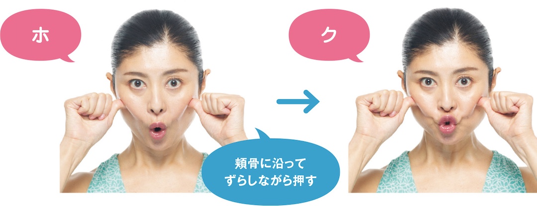 「ホ」頬骨に沿ってずらしながら押す→「ク」