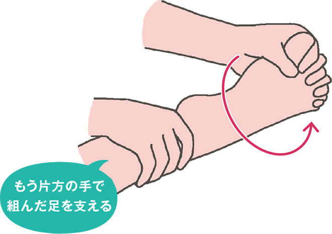 もう片方の手で組んだ足を支える