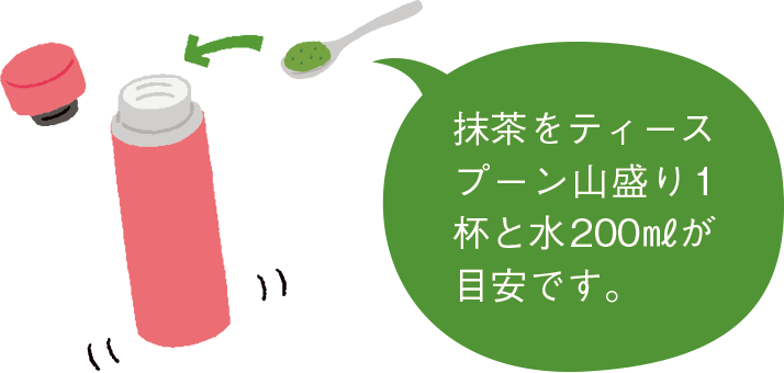 抹茶をティースプーン山盛り1杯と水200mlが目安です。