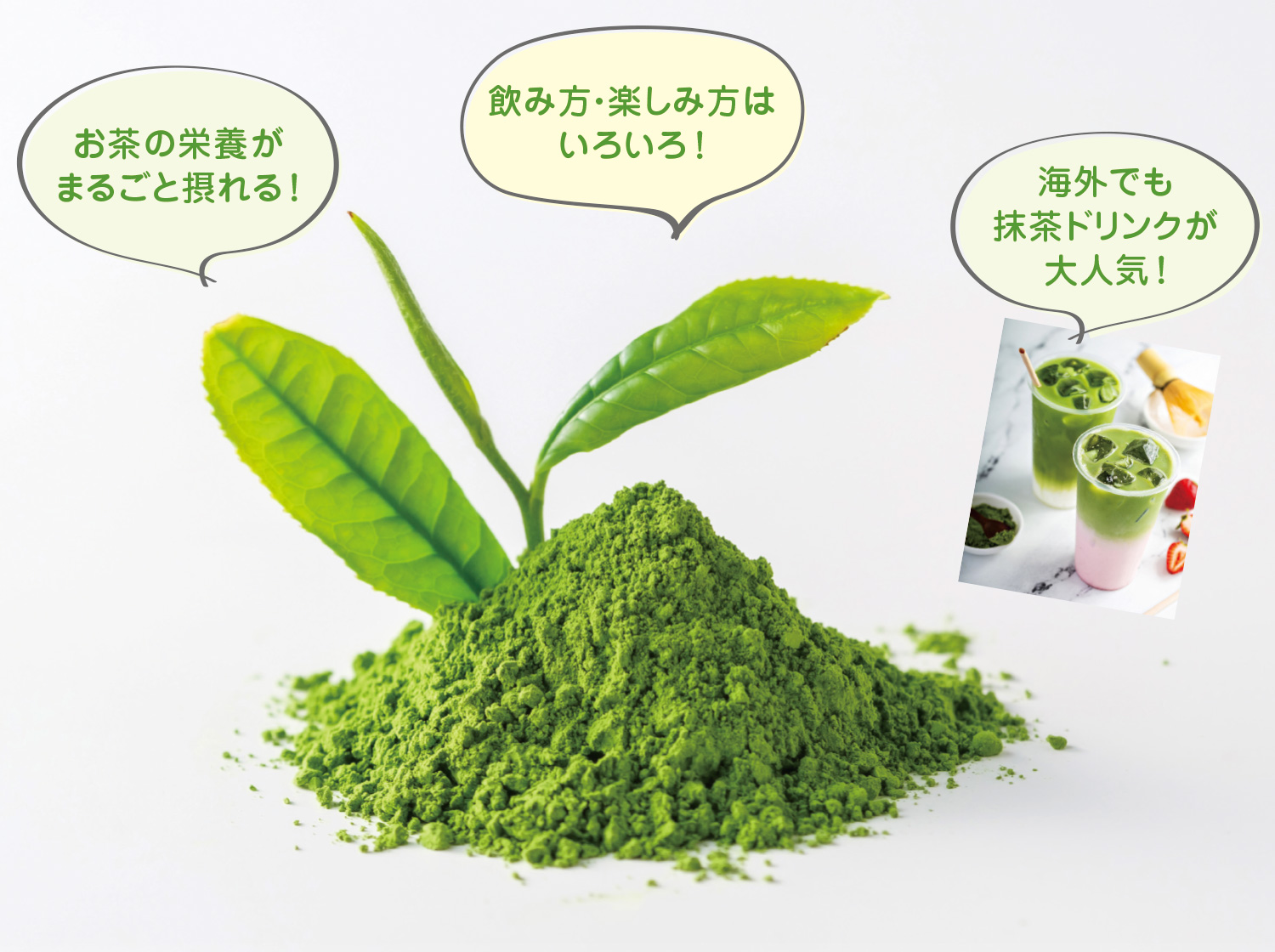 お茶の栄養がまるごと摂れる！　飲み方・楽しみ方はいろいろ！　海外でも抹茶ドリンクが大人気！
