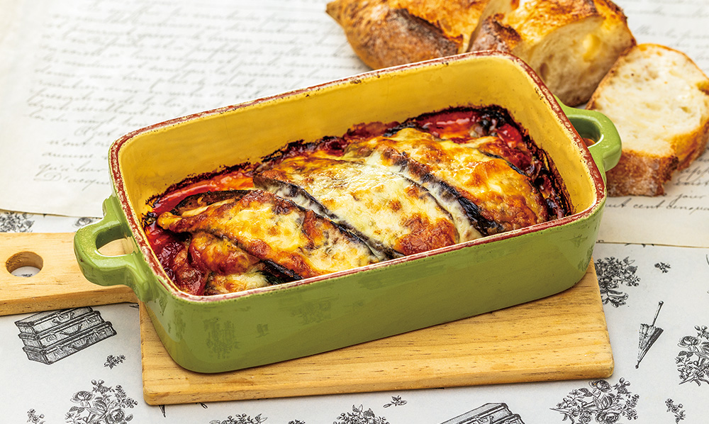 『健康GABA（ギャバ）トマト』を使った、カルシウムをおいしく摂って骨を強く！なすとほうれん草の重ねグラタン