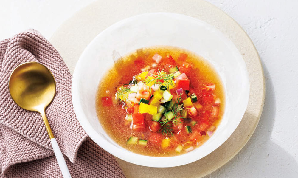 『ざくろ100』を使った、ざくろとトマトの冷製スープ