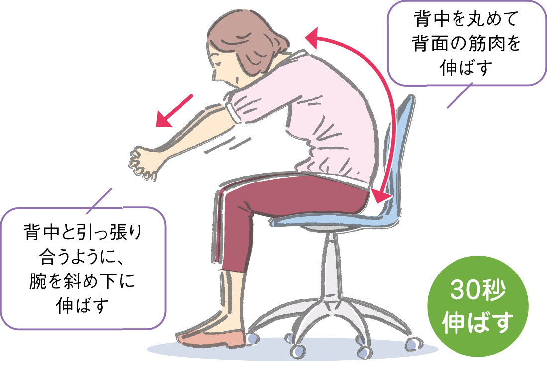 背中を丸めて伸ばす