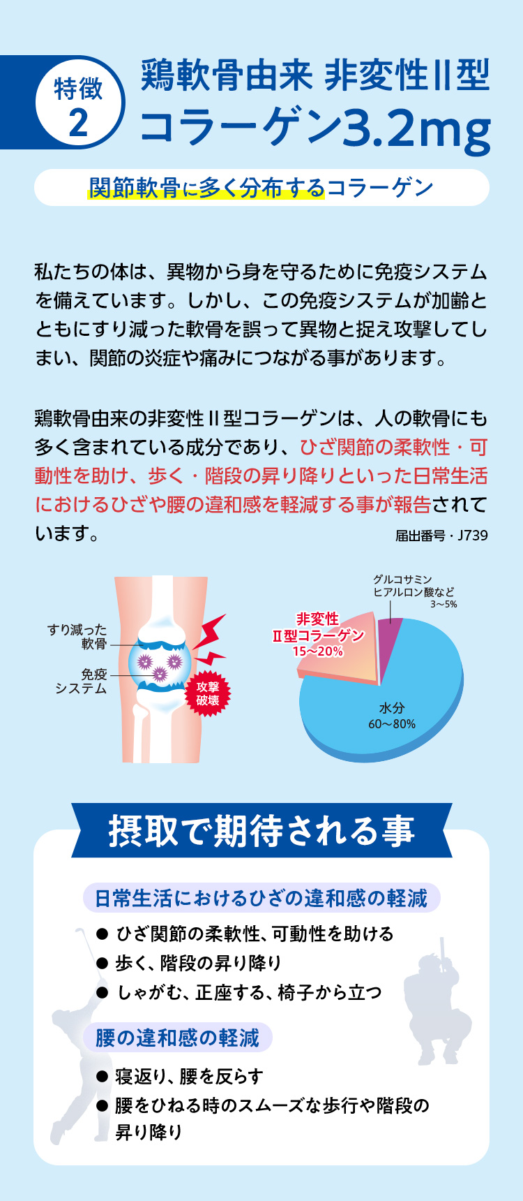 特徴2 鶏軟骨由来 非変性Ⅱ型コラーゲン3.2mg
