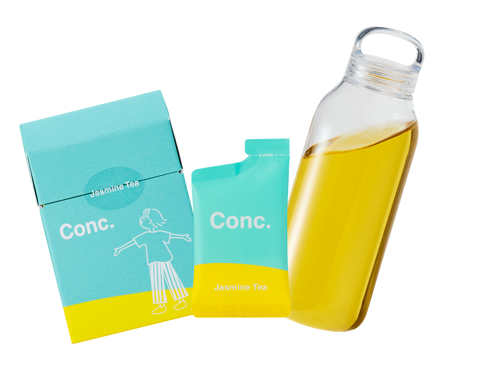 Conc. Jasmine Tea の商品イメージ（箱・パウチ・ボトル）