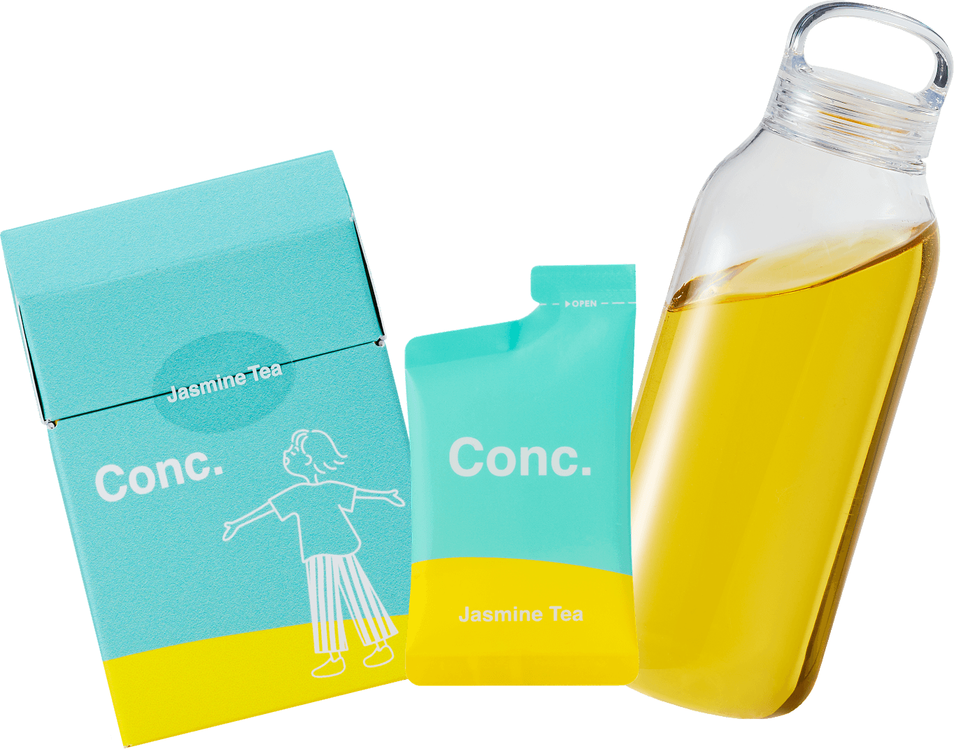 Conc. Jasmine Tea の商品イメージ（箱・パウチ・ボトル）