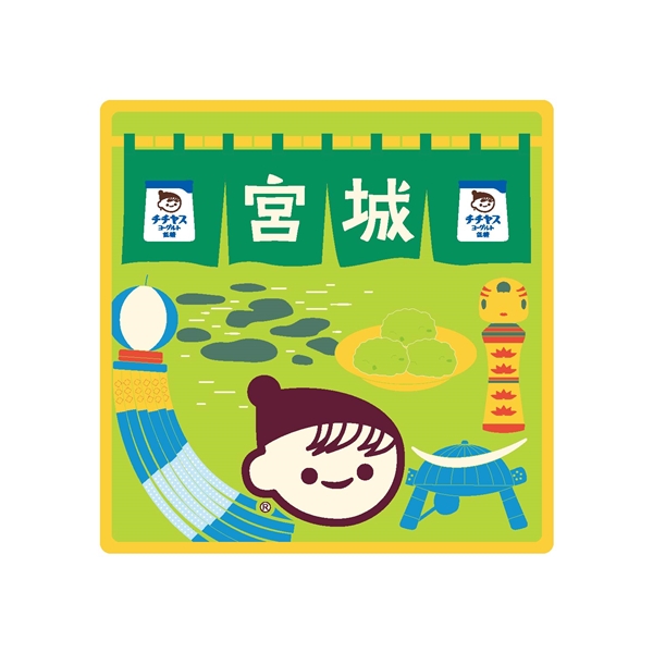 チー坊ご当地ダイカットステッカー(のれん・宮城) 宮城 のれん